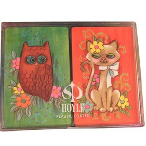 2 SETS --- Vintage Hoyle plastic deck of cards  - OWL and CAT